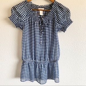 Candies Embellished Top Blue and White Small